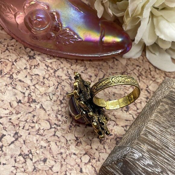 Valentine’s Day Renaissance Medieval gold Ring Mexican Fire Opal Dragons breath - Picture 14 of 16